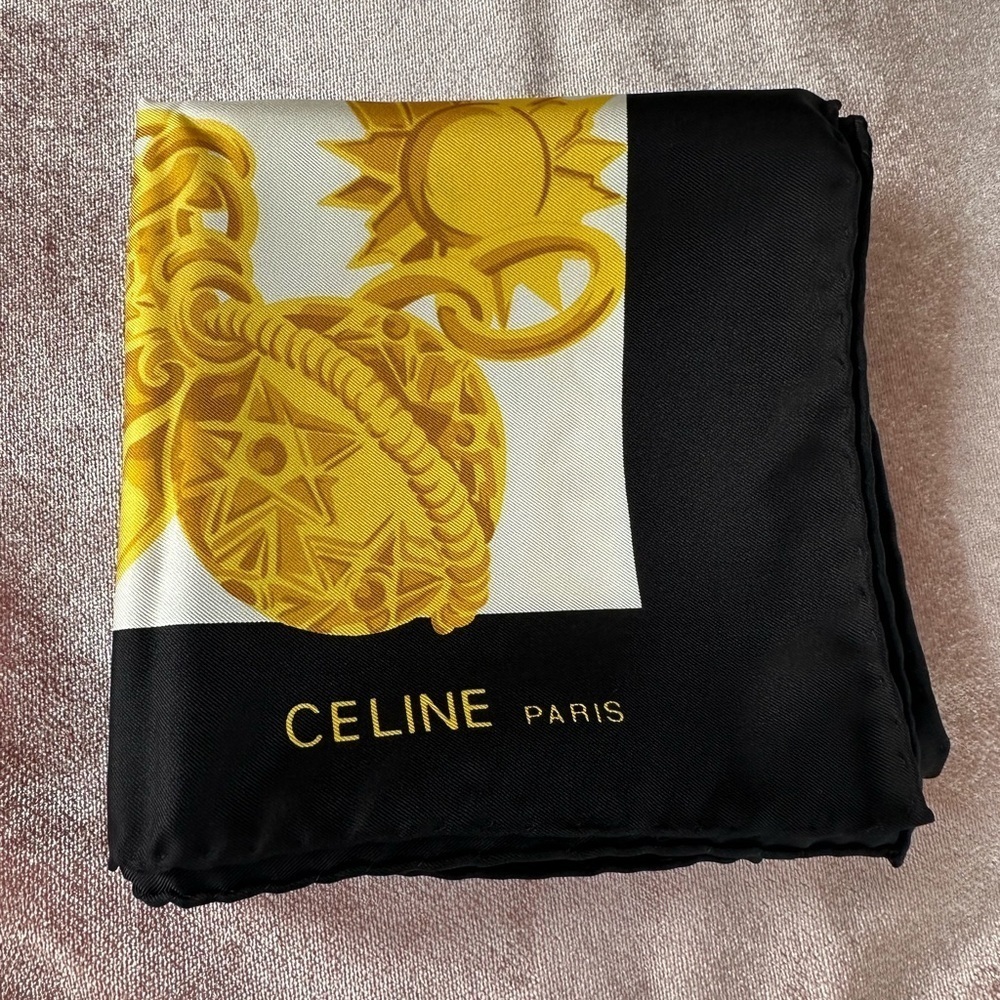 CELINE Paris Jewerly Print Scarf 100% Silk Square 26" Black New without Tag. - Picture 11 of 13